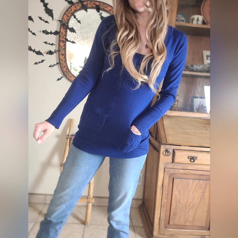 Copper Key Blue Long Sleeve Shirt with Pockets Size Medium